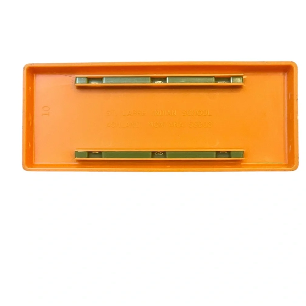Vintage 70s St. Labre Indian School Napkin Holder Orange Green Man Deer Retro